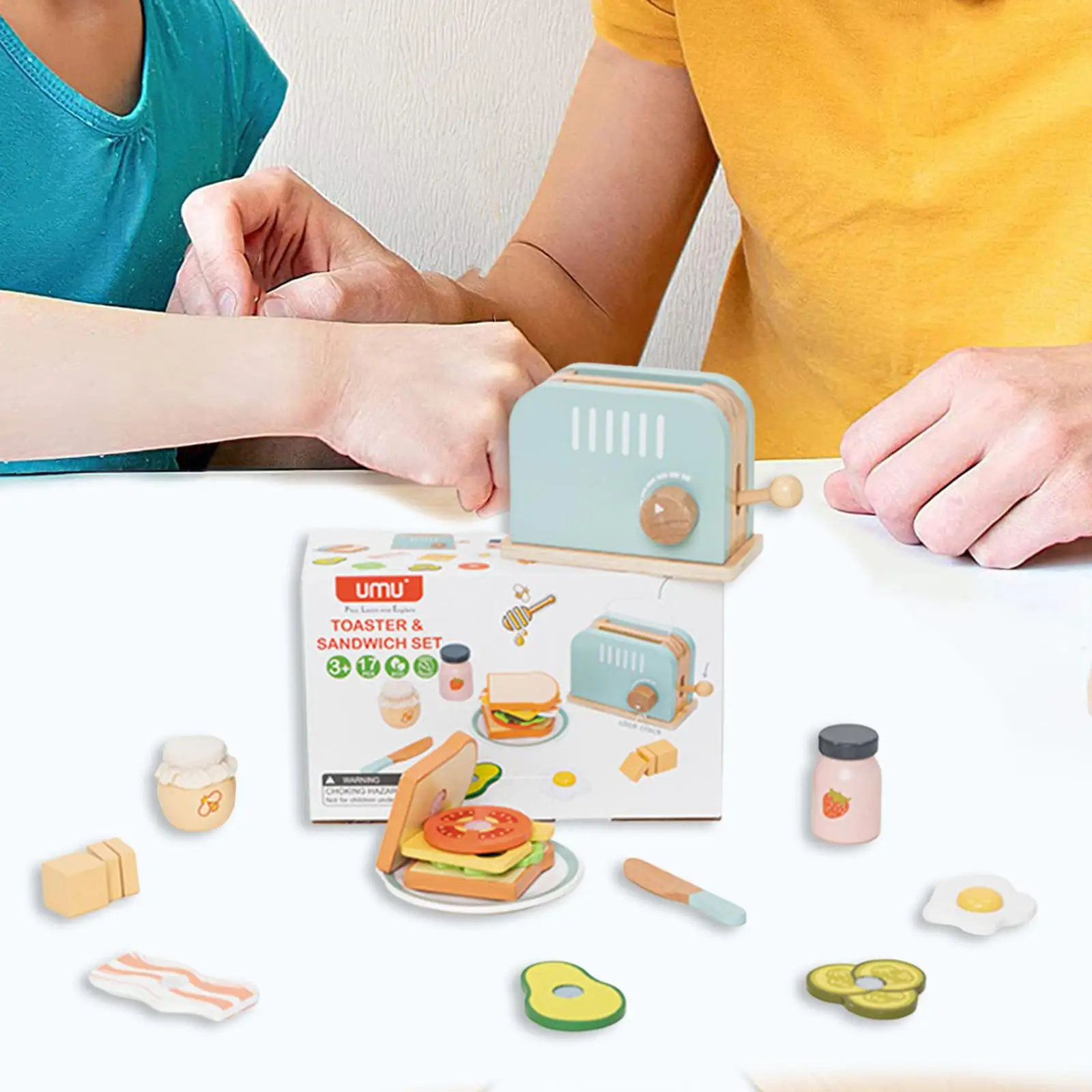 Brotbackautomaten-Spielzeug, zum Spielen, Essen-Set, Frühstücksspielset, Spielküchenzubehör, Küchenspielzeug aus Holz für Mädchen und Jungen