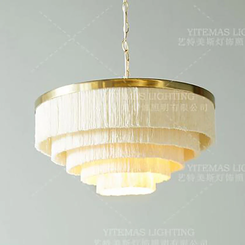 Five-Tier Fringe Chandelier Colorful Gold Chandelier Lighting Girls Room Bedroom Wedding Cotton Thread Line Indoor Hanging Light