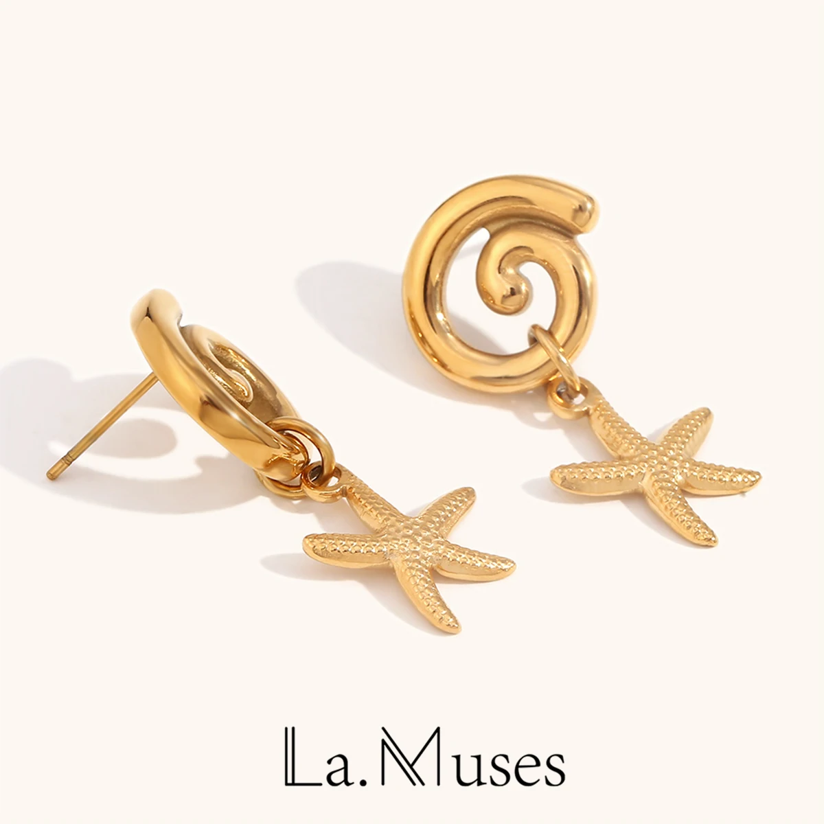 La.Muses Stainless steel Doughnut Vortex Sshaped Starfish Splicing Earrings Woman Waterproof Cережки Jewellery 2024