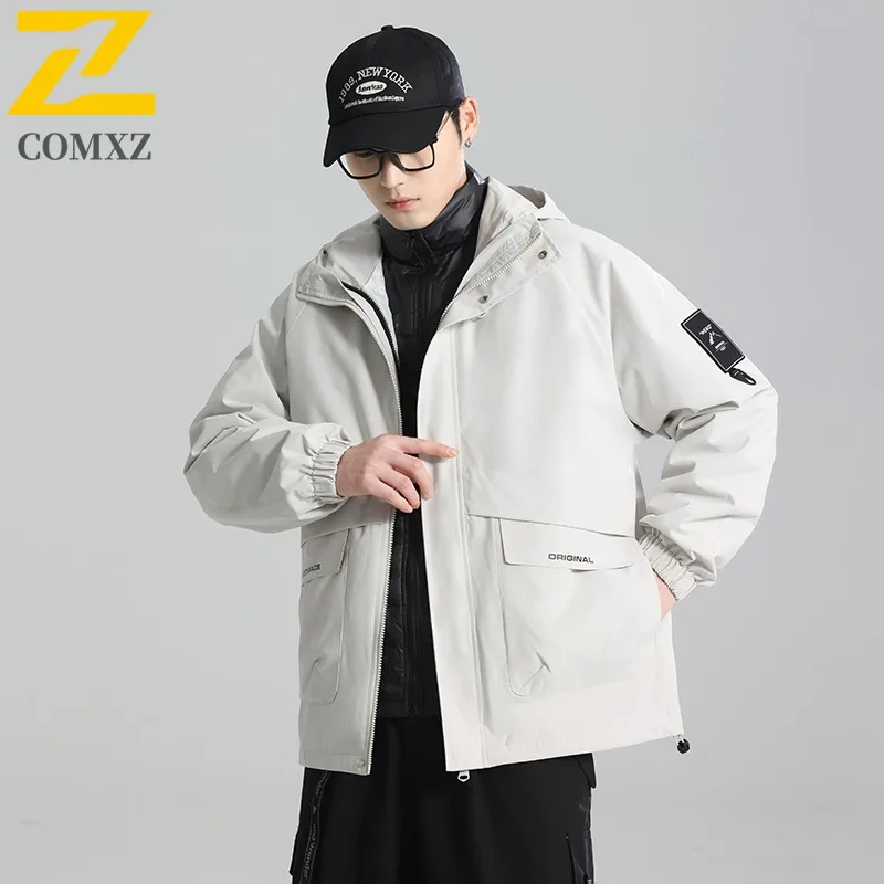 COMXZ Men Down Jacket 2025 Classic Hooded Outdoor Adventure Thickened Warm Parka Street Style Windproof Winter Puffer Coat