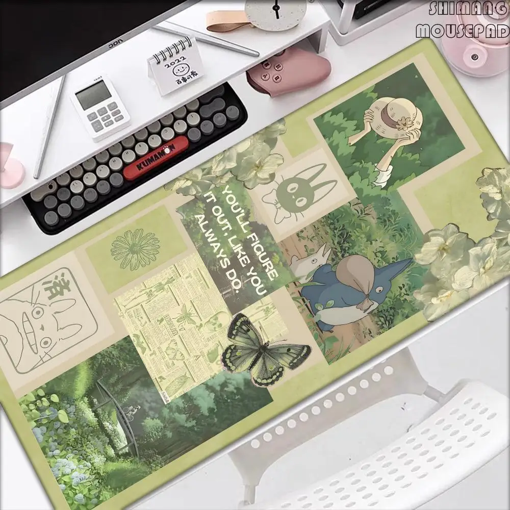 Sage Green Mousepad Desk Mat cute Multiple sizes stitched edges Boho chic green leaves nature mouse pad large extended deskmats