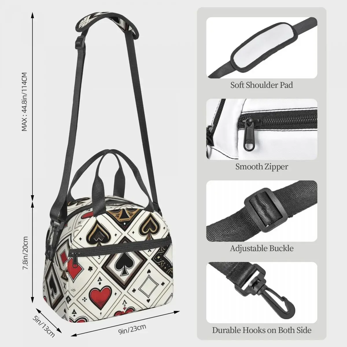 Casino Playing Card Symbols Diamond Heart Spade Clubs Insulated Lunch Bag for Women Children Food Boxes Thermal Lunch Box Tote