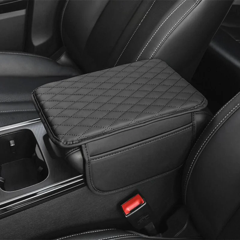 Microfiber Leather Car Armrest Cushion, Console Cover with 2 Pockets, Universal Auto Interior Protector & Pad