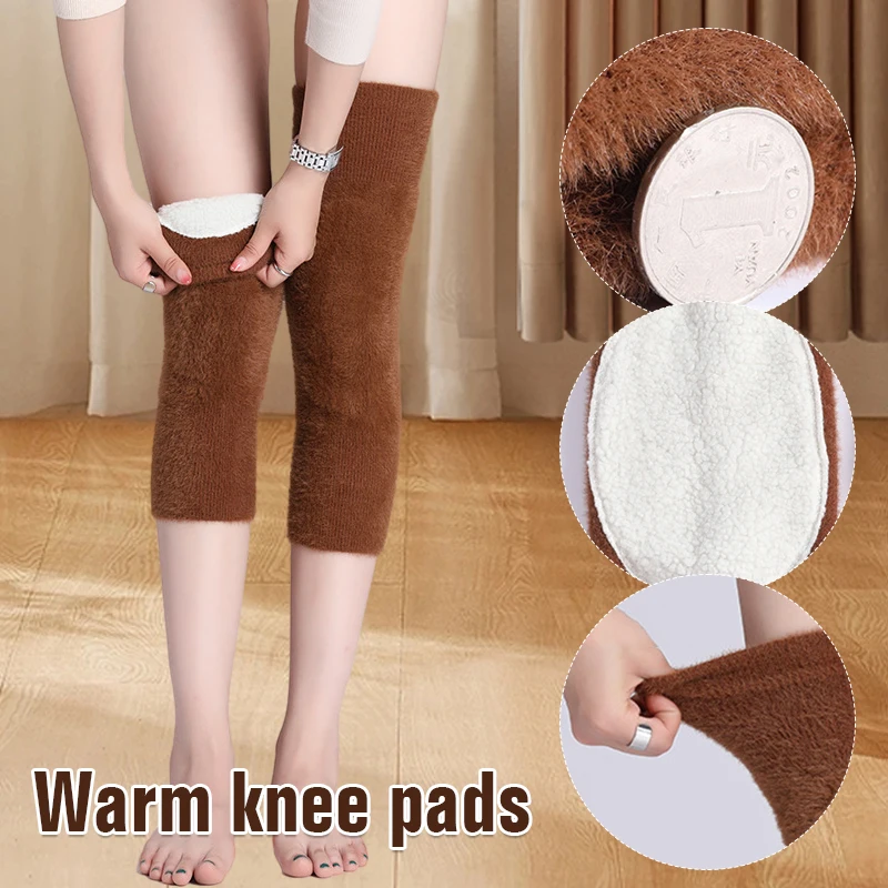 Double-side Plush Heating Knee Pads Winter Leg Warmers Men Women Elastic Thick Warm Protection Knee Warmers Sports Knee Braces