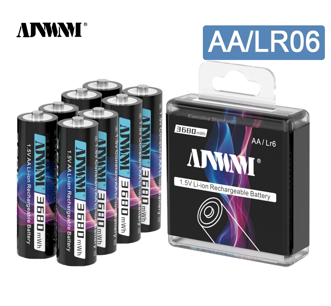 

AJNWNM 1.5V 3680mWh Li-Ion Rechargeable Battery AA Lithium Batteries 1000 Times Cycle 1.5V AA Battery