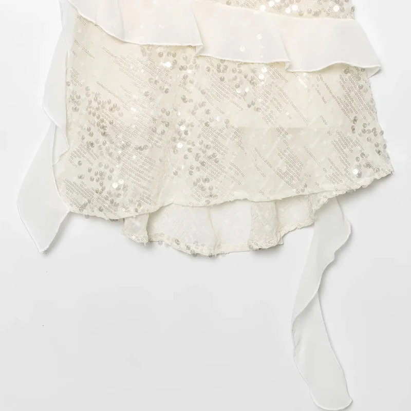 Shinny vestido de lantejoulas mulher verão 2025 novo sexy sem mangas sem costas em camadas plissado com decote em v mini vestidos clube festa vestidos de noite