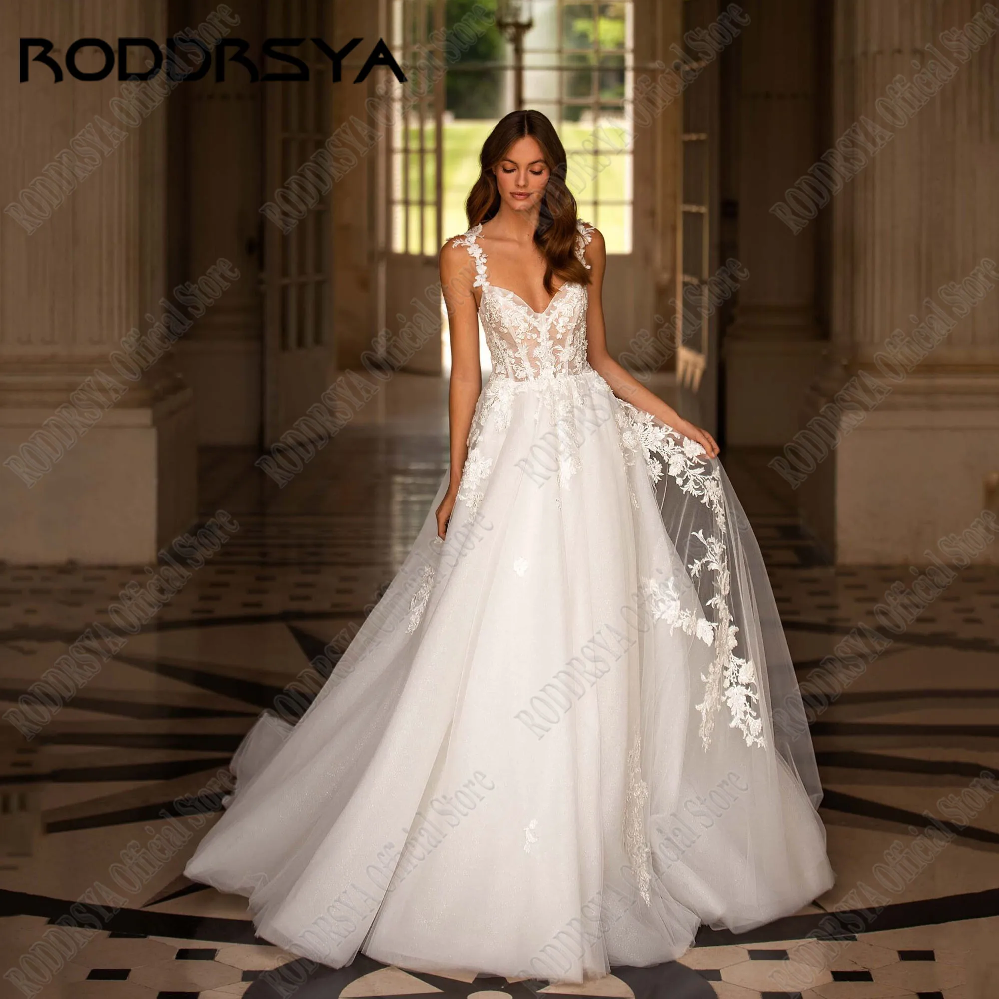 Roddrsya ärmellose A-Linie Schatz Brautkleid rücken freie Spaghetti träger Tüll Robe de Mariée Boho Brautkleider angepasstRODDRSYA Ärmellos A-Linie Sweetheart Brautkleid Rückenlose Spaghetti Träger Tüll Robe De Mariée