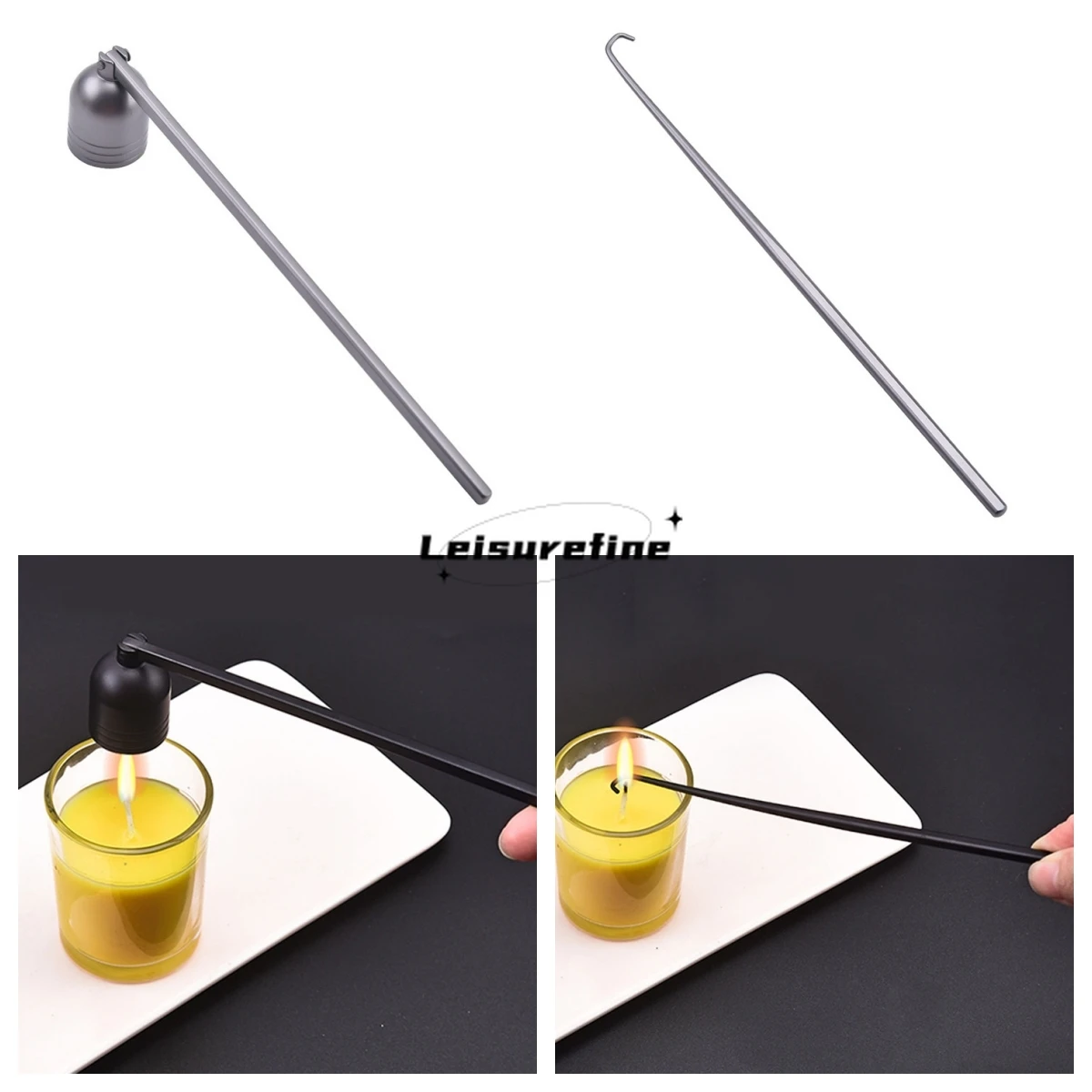 1pc Candle Extinguisher Tool Bell-shape Snuffer Wick Hook Stainless Steel Scented Candles Craft Vintage Ornament Black/Silver