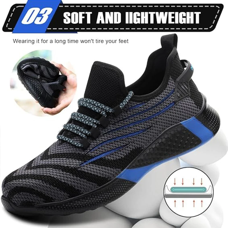 Werkschoenen met stalen neus voor heren Lichtgewicht veiligheidssneakers Comfortabele ademende anti-lek constructie werkschoenen Laarzen - afbeelding 2