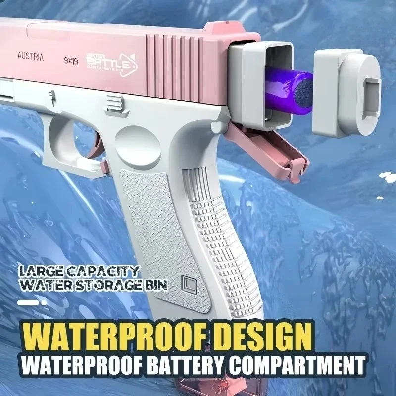 Kinder-Wasserblaster, elektrische Automatikpistole, Rosa und Blau (4–6 Jahre)