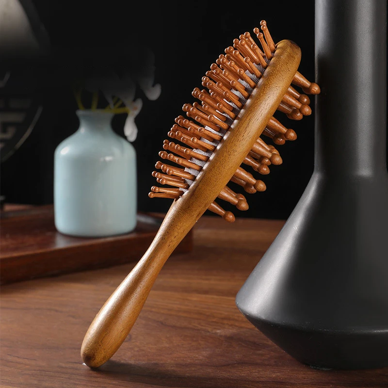 【Double Sided Sandalwood Air Bag Comb Anti Static Scalp Massage Wood Comb Head Nose Comb Brush Curly Hair】