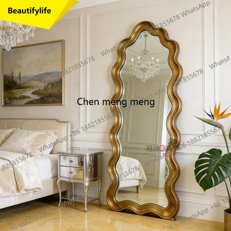 a17 French retro full-length mirror home wall-mounted bedroom full-length mirror European wave frame floor-to-ceiling