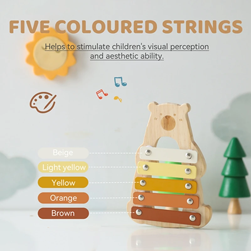 Baby Montessori Toy Wooden Bear Percussion Musical Instruments Toy Multifunctional Xylophone Octave Toy Baby Musical Instruments