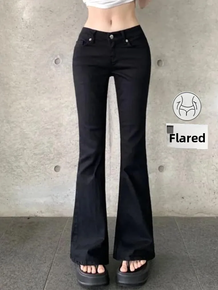 

Low Waist Bell Bot Jeans Women's Bla White Slimming Leg Lengthening Pants Self-Contained Hip Pad Casual Sle Jeans