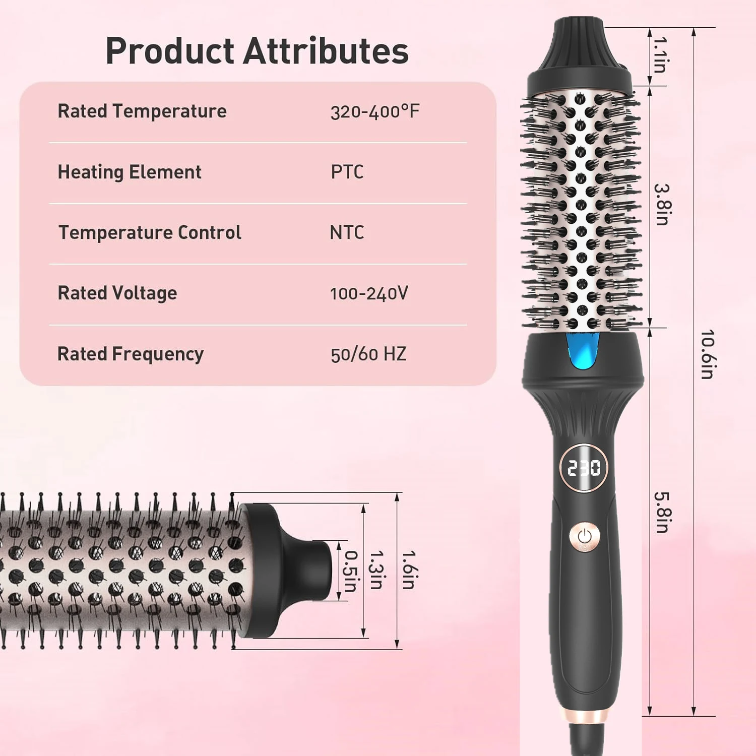 Thermal Brush 1.5 Inch Heated Curling Brush Ceramic Curling Iron Volumizing Brush Heating Round Brush Travel Hair Curler Comb