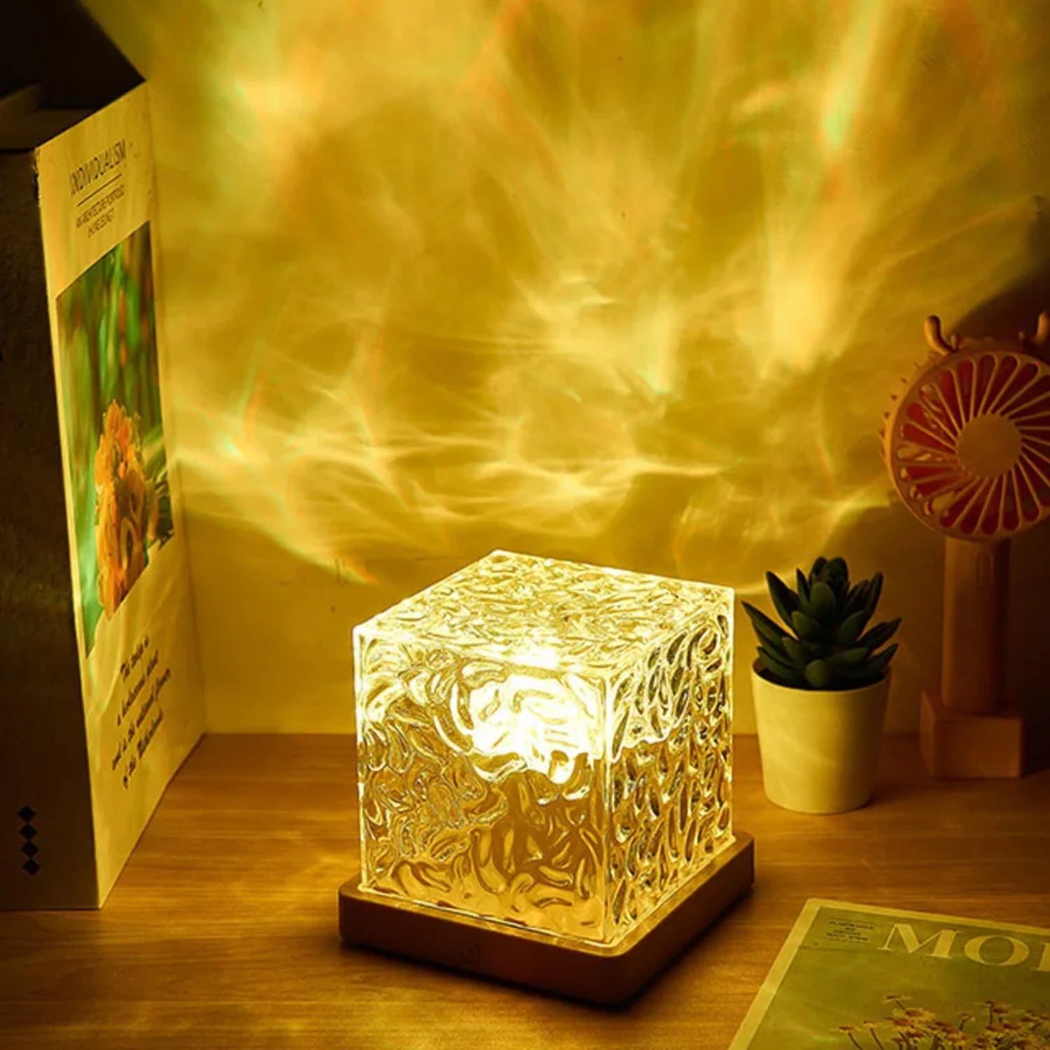 New 3/16 Colors Dynamic Rotating Water Ripple Projector Night Light Flame Crystal Lamp  Living Room Study Bedroom Bedside Decor