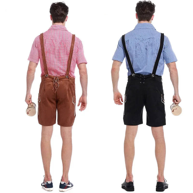 Men Oktoberfest Traditional Lederhosen Costume Male Pubs Bartender Outfit Cosplay Carnival Halloween Fancy Party Dress