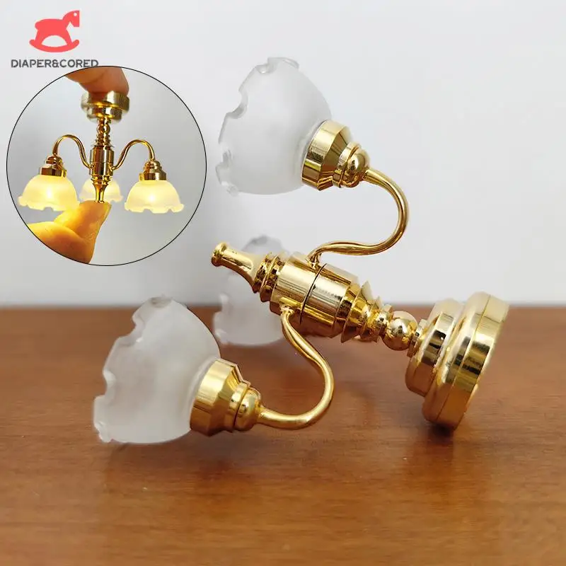 

1:12 Dollhouse LED Golden Ceiling Lamp Chandelier Home Lighting Model Furniture Decor Toy Doll House Accessories