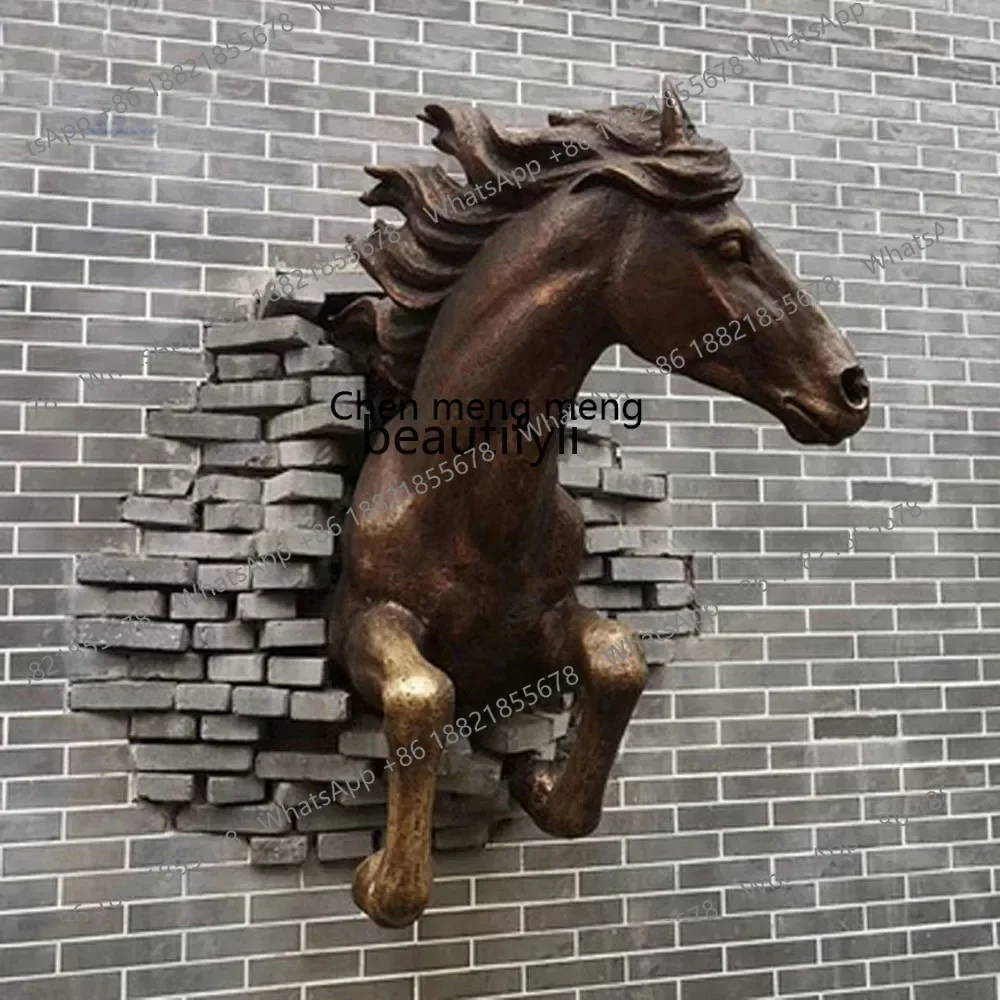 ss 8350 Fiberglass Half-Body Horse Sculpture Simulation Animal Horse Sculpture Creative Resin through the Wall