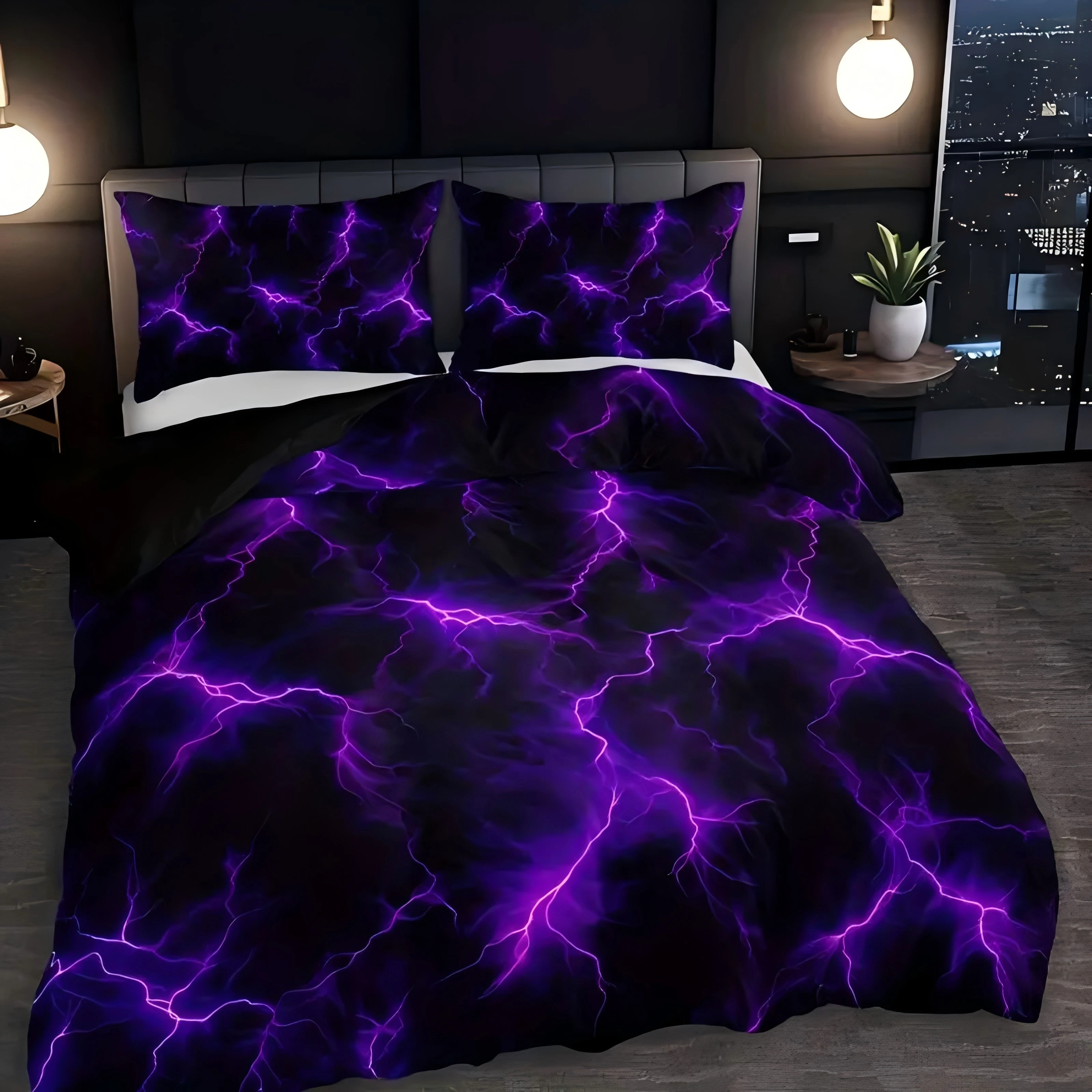 Lightning Pattern 3d Print Quilt Cover Fashion Mysterious Cool Sky Natural Bedding Cover Polyester Comfortable Duvet Cover Set