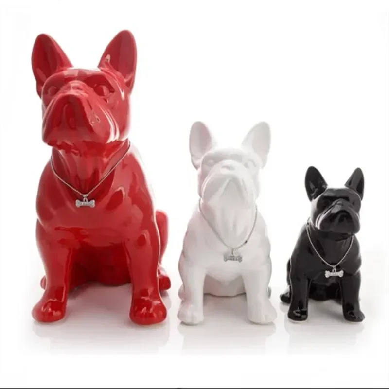 Nordic Sitting Position French Bulldogs Statues Resin Animal Figurines Living Room Home Decoration Crafts Collectible Ornament