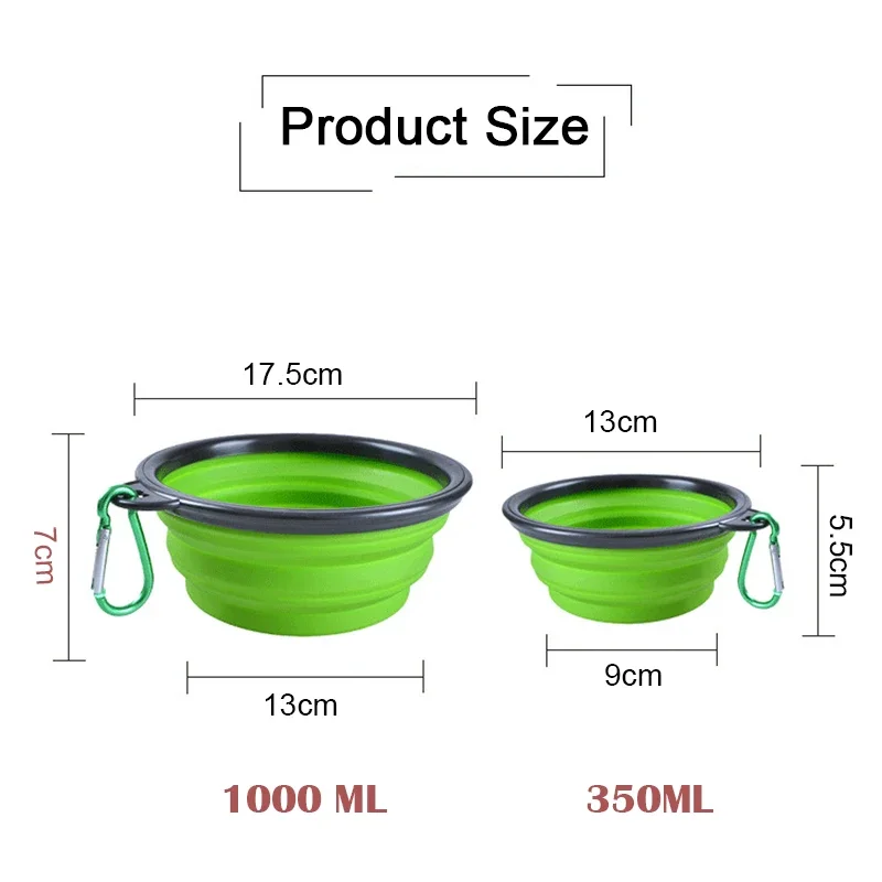 1000ML Silicone Dog Feeder Bowl Carabiner Folding Cat Bowl Travel Dog Feeding Supplies Food Water Container Pet Accessories