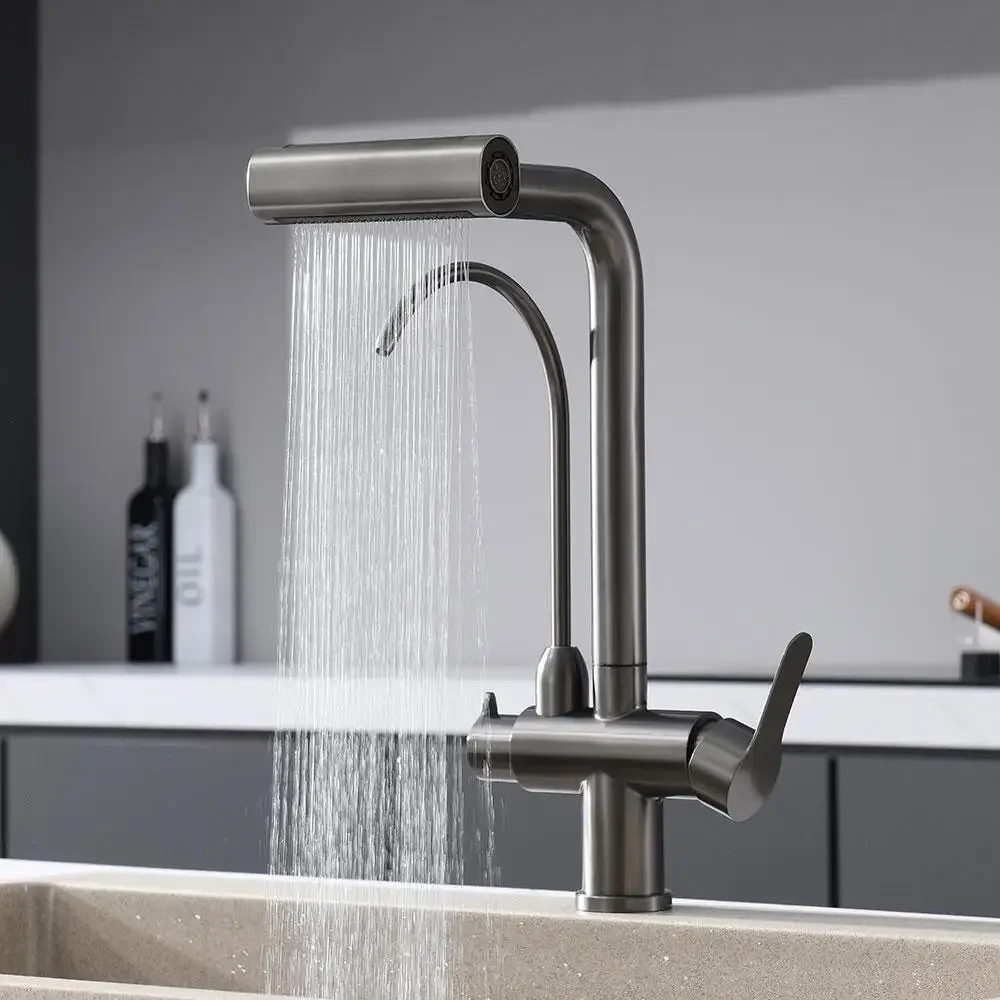 Pull Out Waterfall Kitchen Faucet Purifier Faucet 4 Mode pure Hot Cold Water Kitchen Faucet Sprayer Sink Wash Tap 360° Rotation