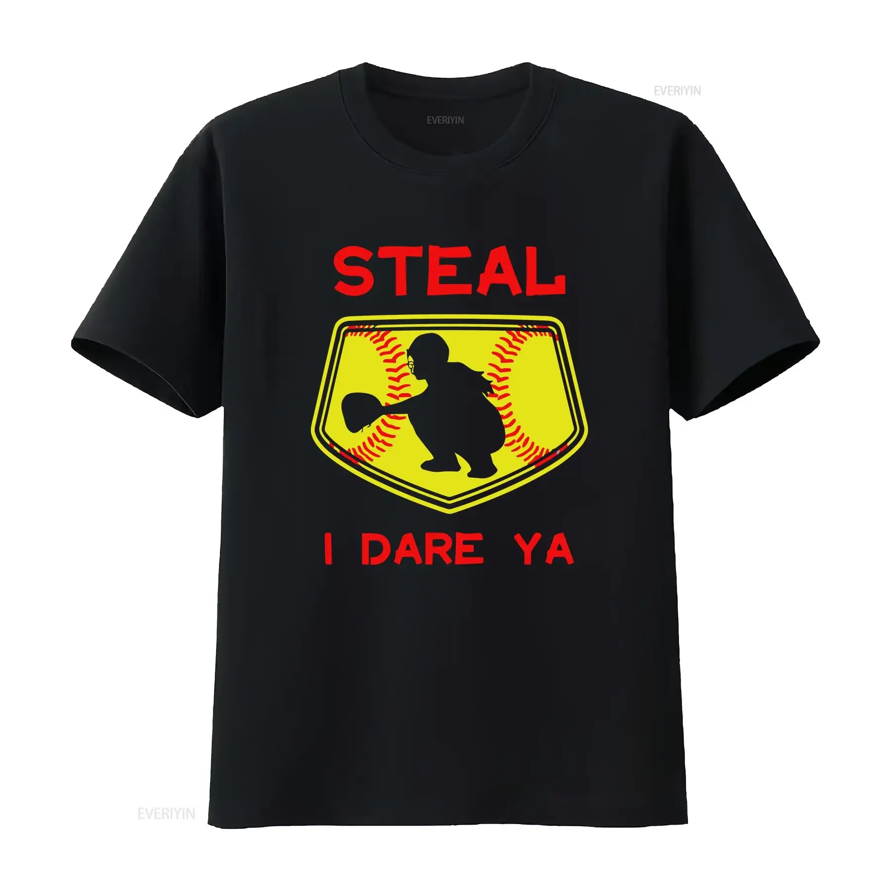Steal I Dare Ya Softball Catcher T Shirt Funny For Players Bas vintage Washed Top For Everyday Wear homme graphic