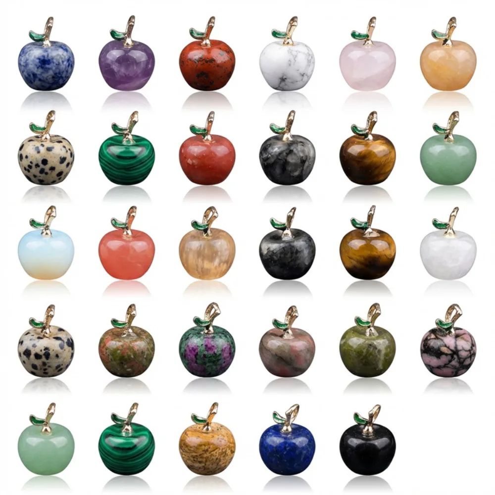 2pc Apple Shape Natural Crystal Pendants, Mixed Gemstone Charms for DIY Jewelry Making Necklace