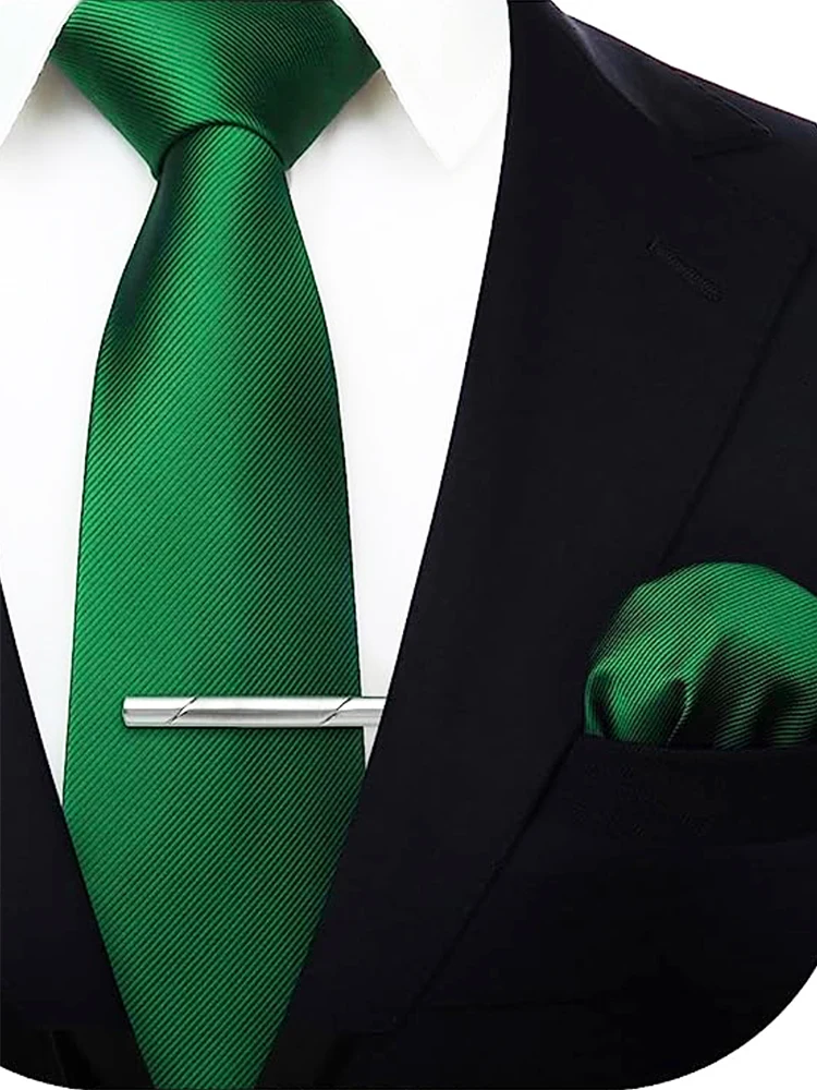 JEMYGINS Solide Grün Blau Männer Mode Krawatte Taschentuch Krawatte Clip für Smoking Zubehör Klassische Seide Luxus Krawatte für Mann Geschenk – Detail 16