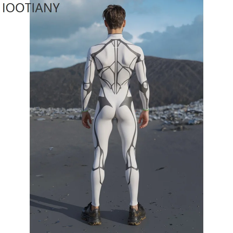 IOOTIANY Halloween-Party Weißer Mechanischer Punk Herren-Bodysuit Cosplay Rave-Party-Kostüm Bühnen-Performance Strumpfhose Jumpsuit – Detail 4