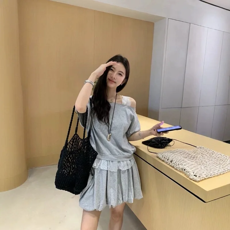 

Lace Casual Suit Dress for Women, A Complete Set of Summer Outfits. New Design Top and Half Skirt Two-piece Set