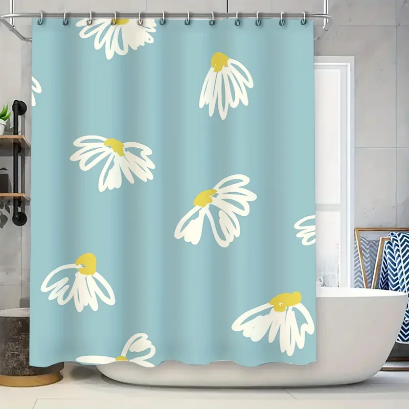

Очаровательная занавеска для душа с цветочным принтом, светло-голубые, белые ромашки, дизайн для домашнего декора в аксессуарах для ванной комнаты