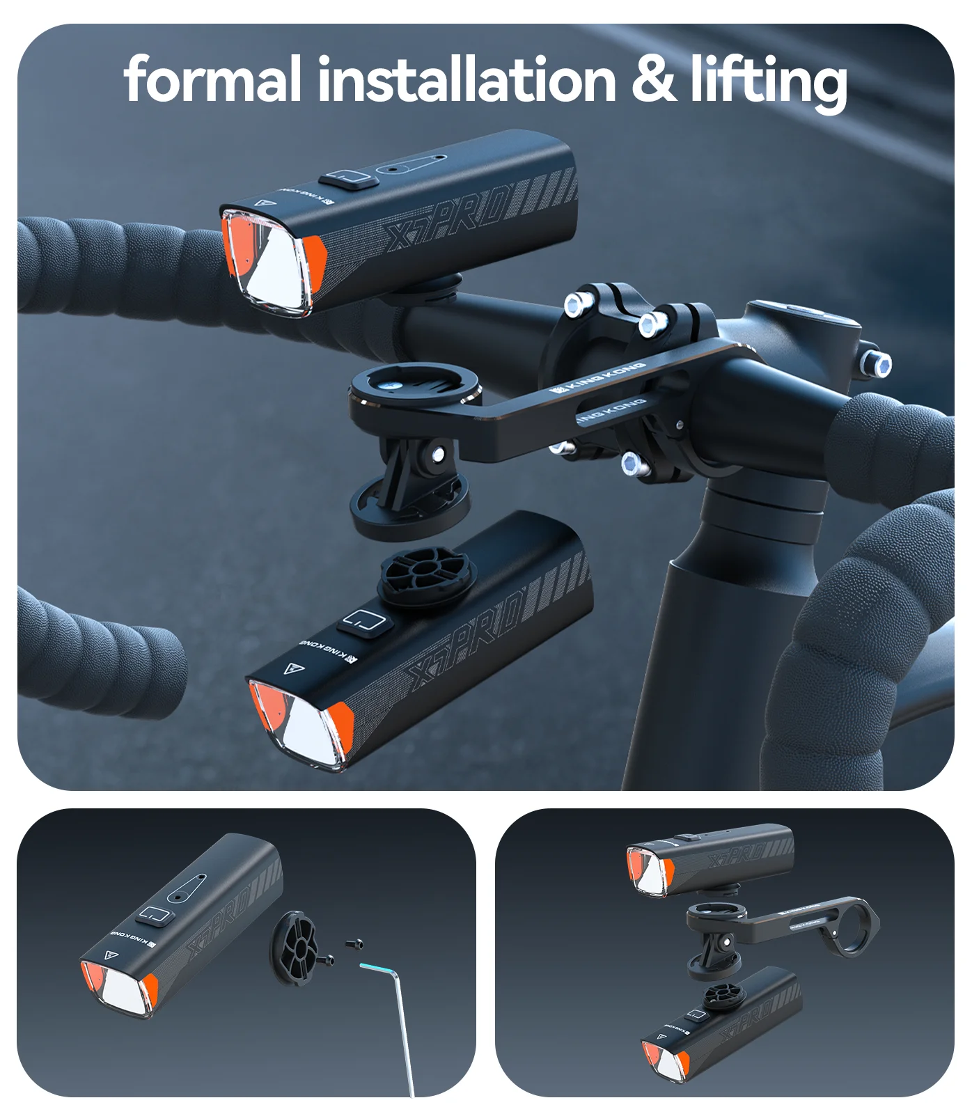 KING KONG X7pro LED دراجة ضوء قطع خط USB قابلة للشحن الجبهة الدراجة الخفيفة، مع تصاعد قوس، 5000 بطارية ليثيوم،