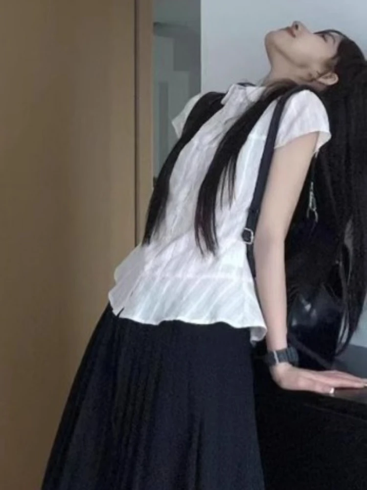 Y2k Aesthetic Sweet Turn Down Collar Women Blouse Vintage Single Breasted Blusas Preppy Style Fairy Summer Bodycon Grunge Tops