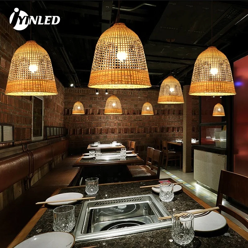 redondo artesanal tecido rattan led lustres pendurado pingente iluminacao de bambu pastoral vintage restaurante cafe arte suspensao 40cm 01