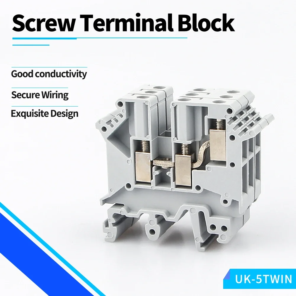 Din Rail Terminal Blocks 10Pcs UK-5-TWIN One In Two Out Multi Conductor UK5 3 Conductors Screw Connection Wire Conductor