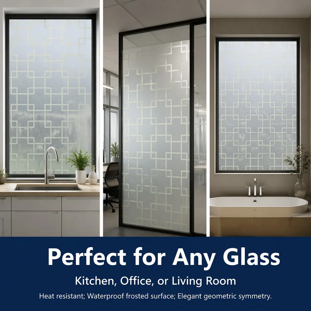 Modern Minimalist Privacy Window Film Translucent Heat Control UV Protection Static Cling for Bathroom Living Room Glass