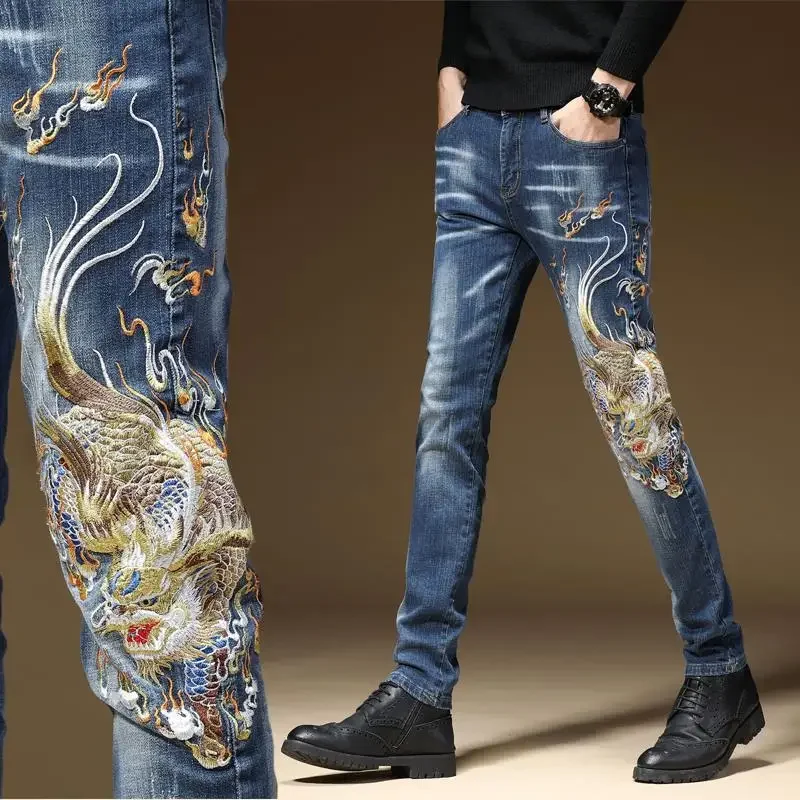 

Tapered Men's Jeans Embroidery Y2k Vintage Washed Wide Leg Trousers Japanese Street Style Korean Fashion Y 2k Male Cowboy Pants