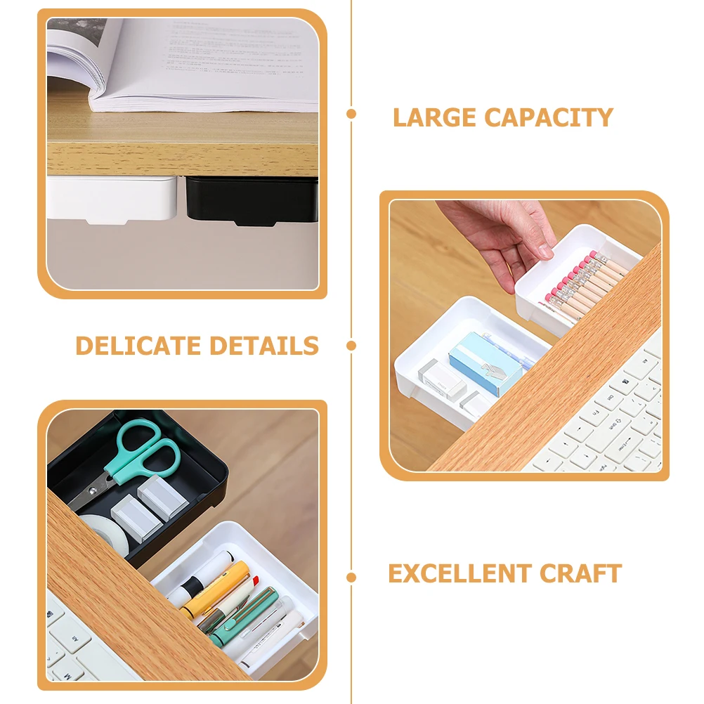 

2pcs Under Desk Drawer Organizer Box Large Capacity Hidden Storage For Stationery Cosmetics Jewelry Hips Material