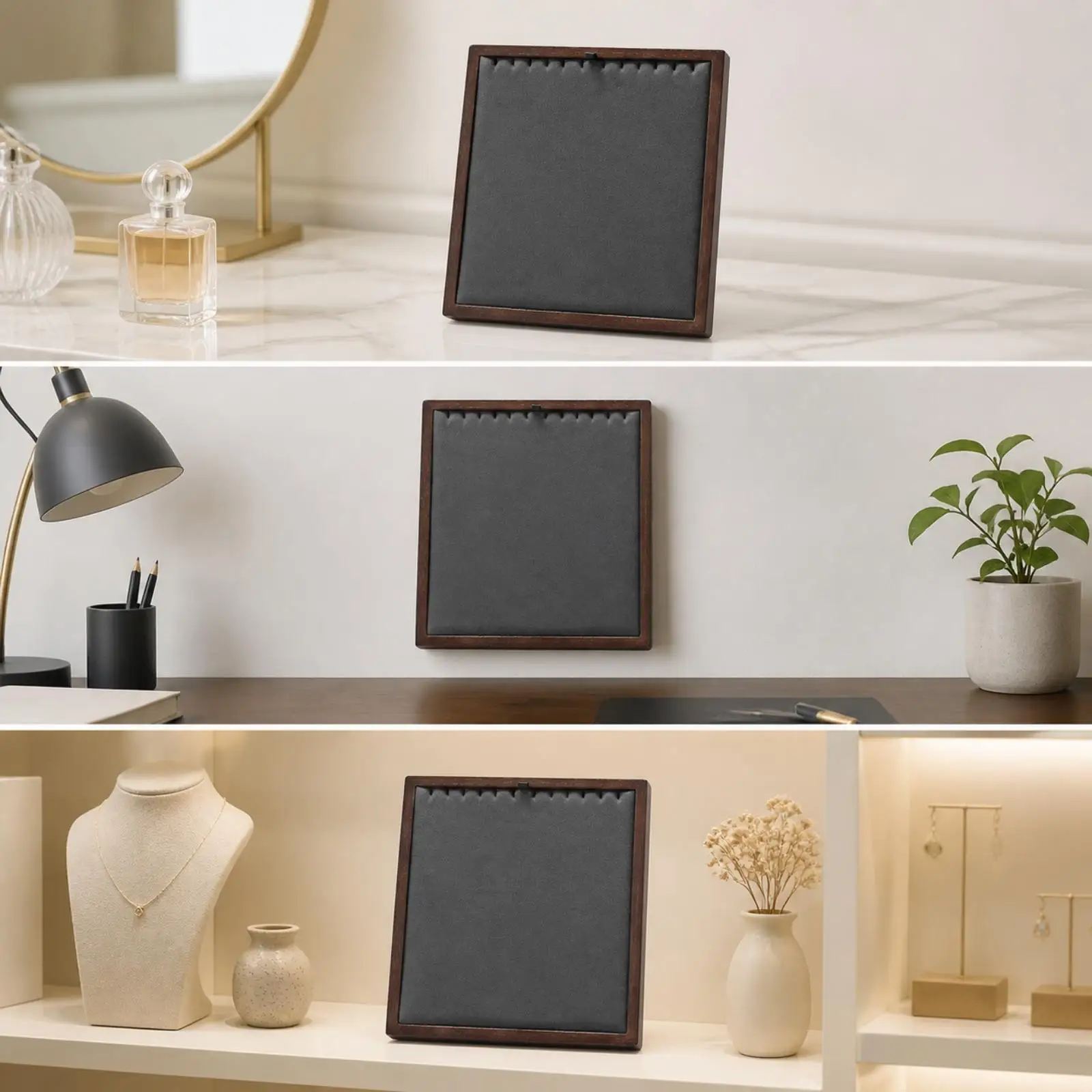 Portable Wood Necklace Stand Display Holder Dark Gray Pad for Jewelry Organizer Shelf Counter
