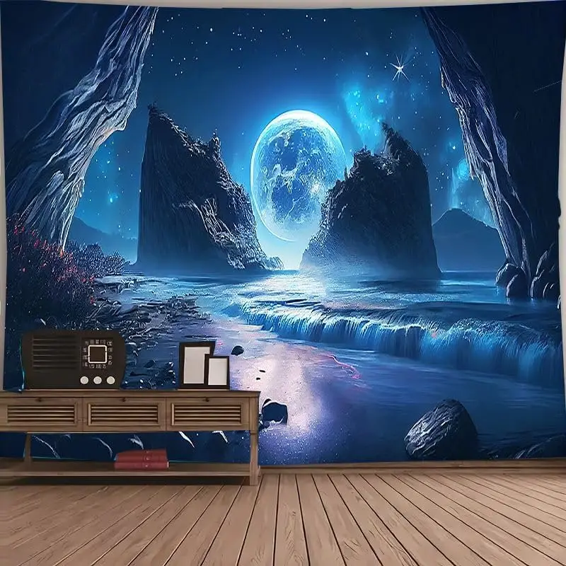 Galaxy Planet Moon Tapestry Mystical Mountain Magic River Space Fantasy Wall Art for Bedroom Living Room Dorm