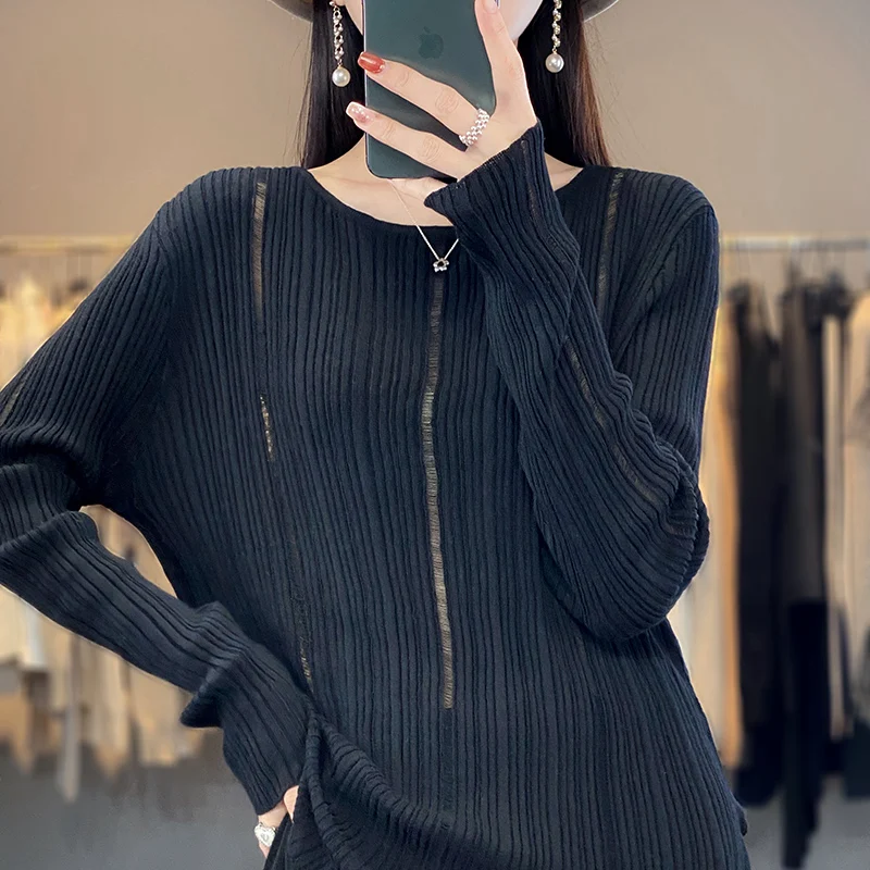 Spring and Summer Cashmere Sweater Women\'s Hollow out thin cashmere sweater Casual Knitted Women\'s Undercoat Fashion