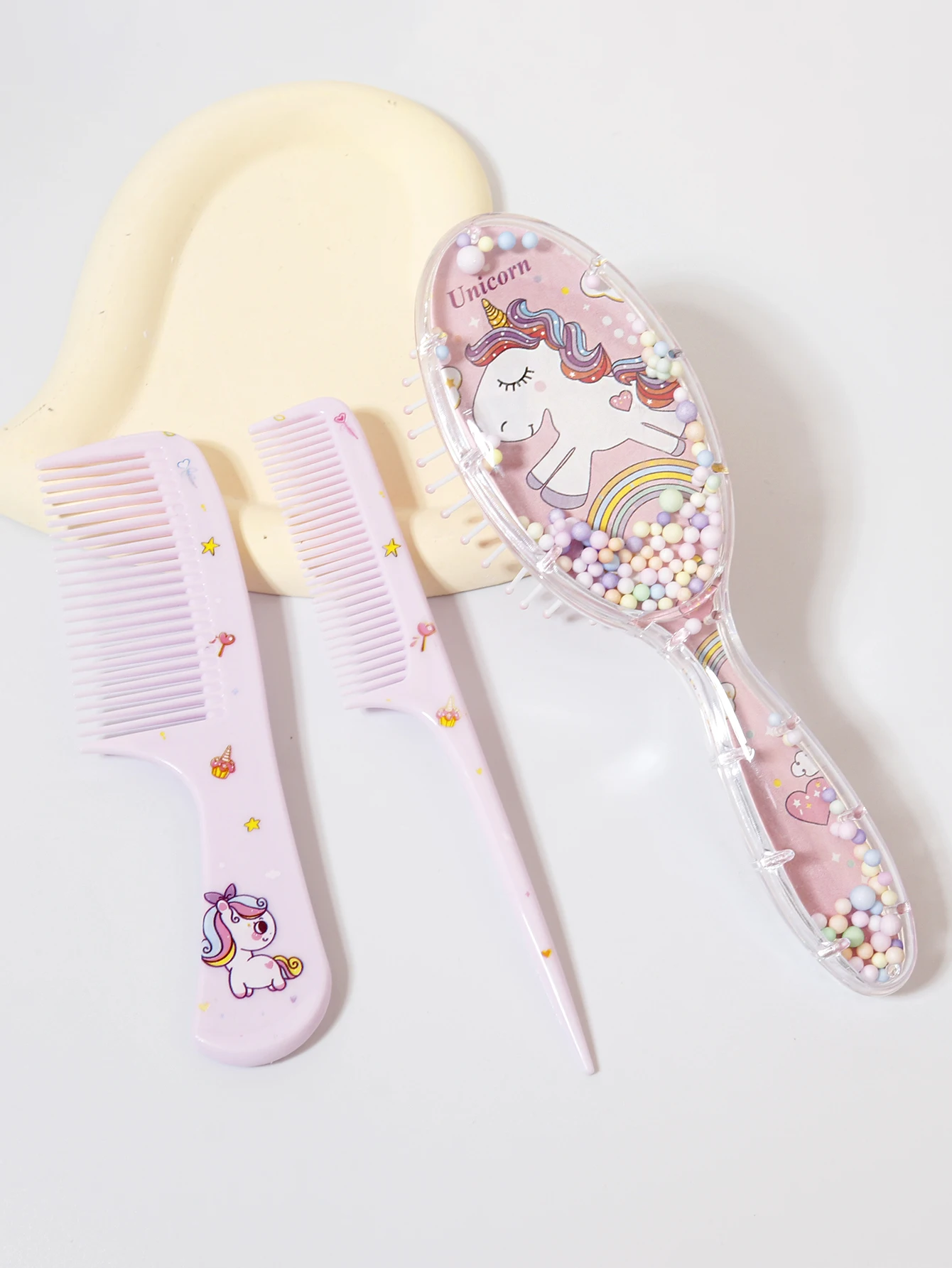 Set di pettini da cartone animato da 3 pezzi, doppio uso bagnato e asciutto, acconciature, adatto a qualsiasi struttura dei capelli, set regalo, speciale per parrucche di capelli veri