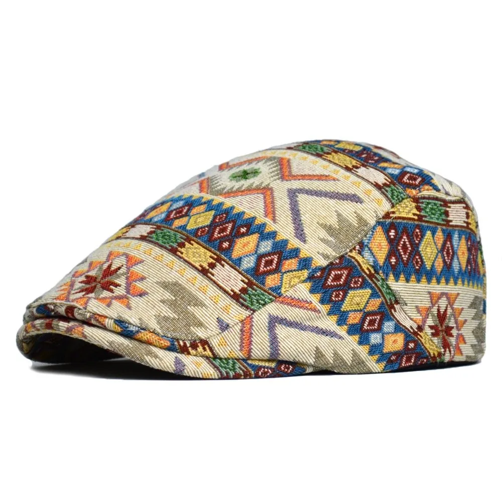 

Fashion Headwear Jacquard Retro Beret Adjustable Lightweight Beret Hat Ethnic Embroidery Newsboy Caps Unisex