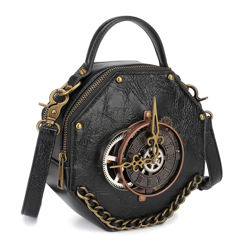 Steampunk PU Leder Messenger Bag Gothic Handtasche Retro Handheld Umhängetasche Umhängetaschen Satchel