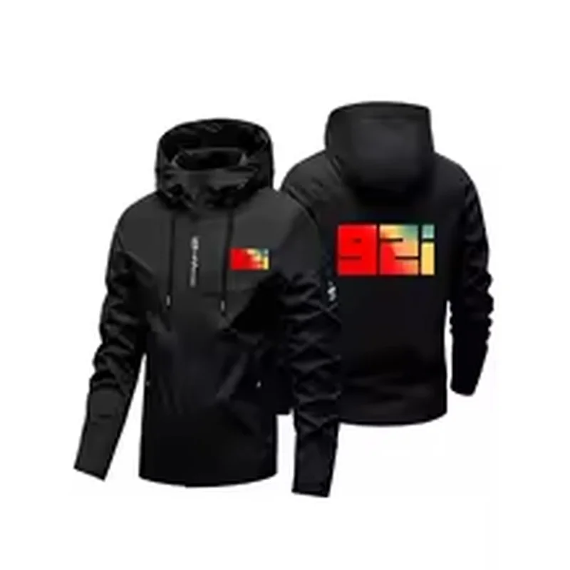Men's Autumn-Winter Windproof Hooded Jacket, Solid Color Full-Zip Coat with Gradient Digital Print Outdoor Hiking Fashion Jacket
