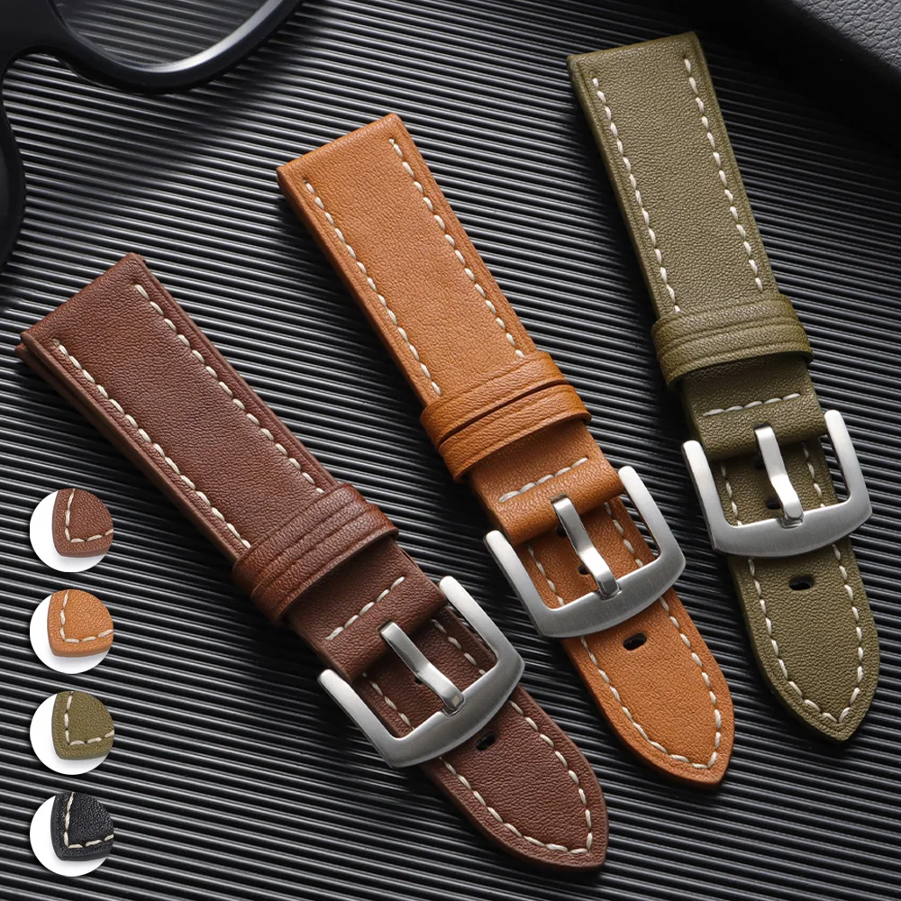 

Universal Leather Strap Stainless Steel Buckle Vintage Leather Watch Band 22mm Brown Black Green for Men Women Watch Accessories