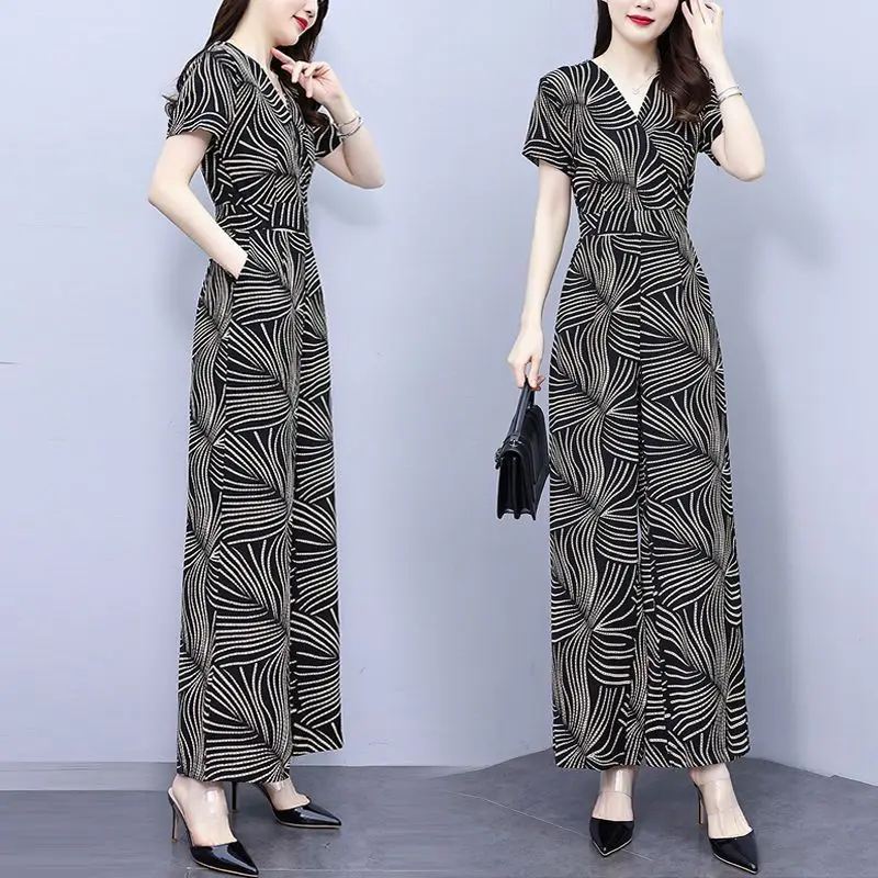 

Women Summer Jumpsuit Elegant Chic Wide Leg Romper Lightweight Thin Fabric 2026 New Fashion Stylish One Piece Outfit for Party​