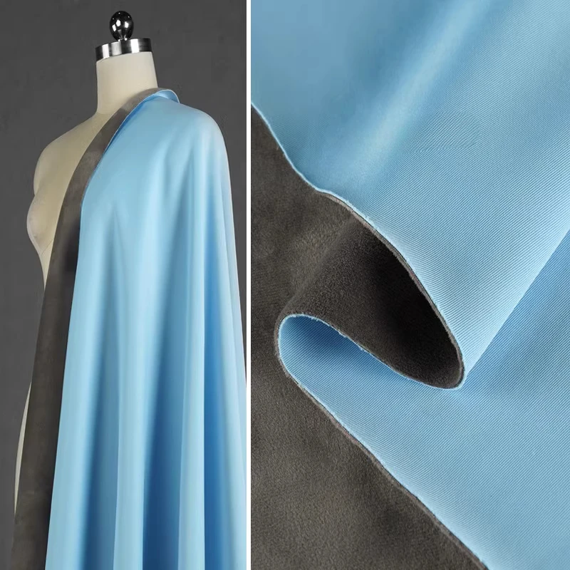 

Sky blue thick velvet fabric composite soft silk air layer warm jacket DIY designer sewing fabric